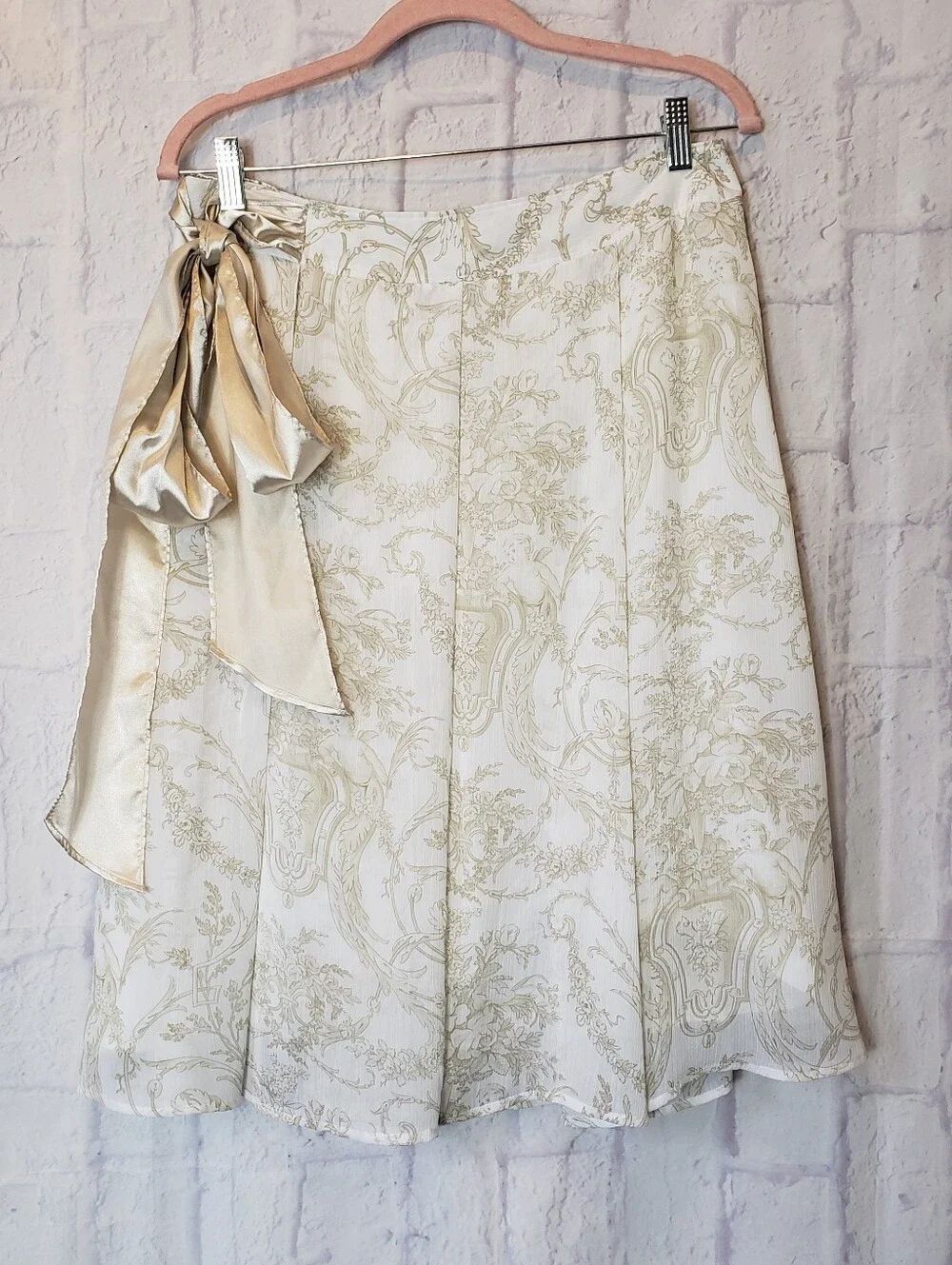 EVELYN White & Cream Toile Midi Skirt 10